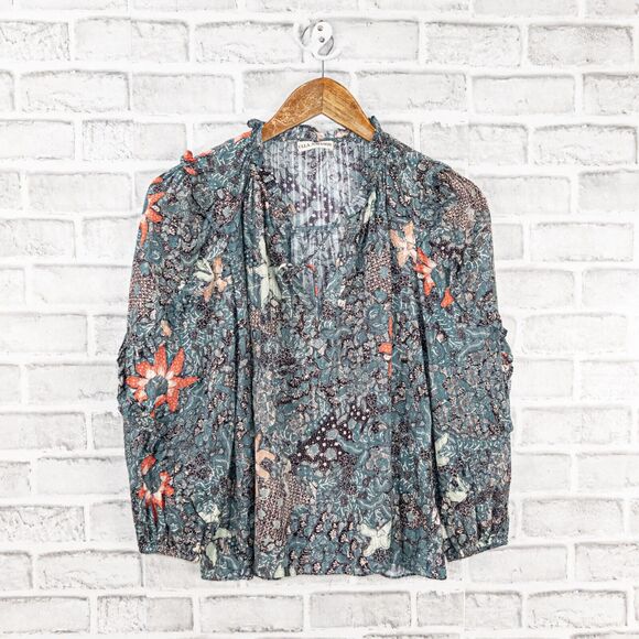 Ulla Johnson Manet Blouse in Azul Floral BOHO Ruffle trime size 0 - Picture 6 of 11